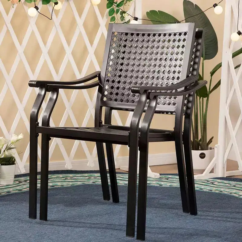 Ensemble de salle à manger d'extérieur 5 pièces avec table carrée à lattes métalliques et trou pour parasol de 4 cm – Captiva Designs : Ensemble de meubles de patio pour 4, acier thermolaqué