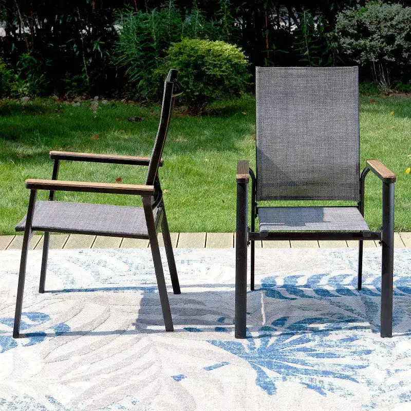 7pc Outdoor Dining Set with Metal Slat Top Table with 1.57" Umbrella Hole & Aluminum Chairs - Captiva Designs: Weather-Resistant Patio Set