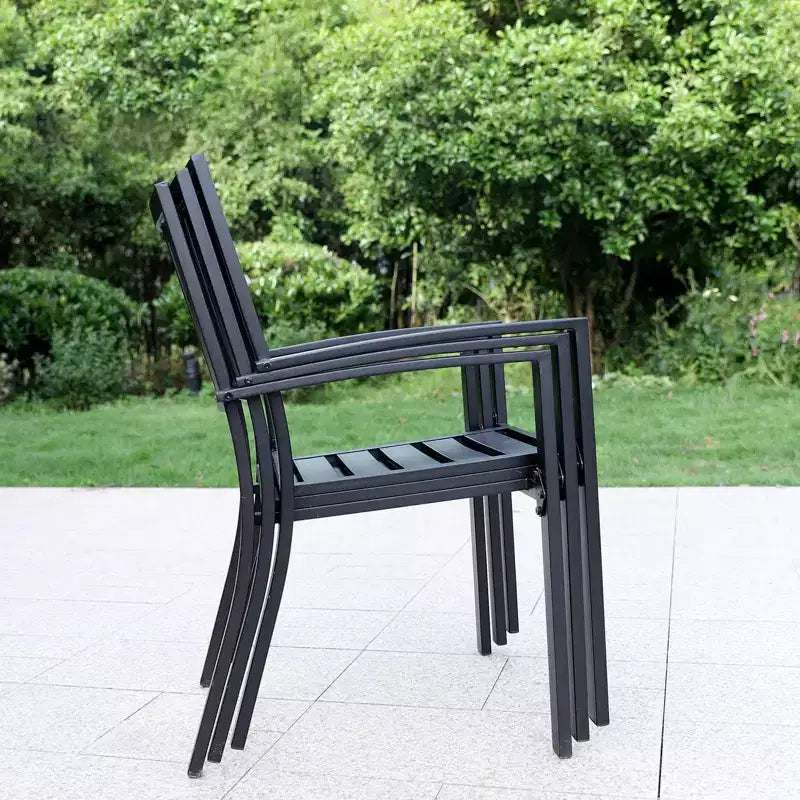 5pc Outdoor Dining Set with Stackable Chairs & Round Metal Table - Black - Captiva Designs: Weather-Resistant Patio Set