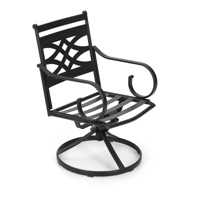 Ensemble de salle à manger extérieur 5 pièces avec chaises pivotantes, coussins d'assise et de dossier et table carrée en métal avec trou pour parasol - Captiva Designs