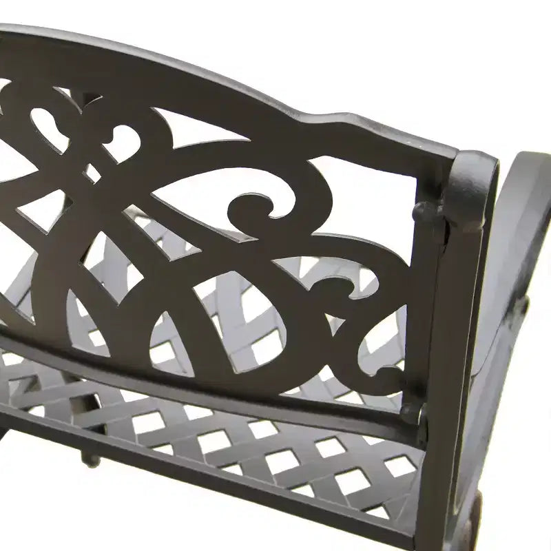 7pc Outdoor Dining Set with 59" Modern Ornate Mesh Aluminum Round Table & Luxury Chairs Black - Oakland Living