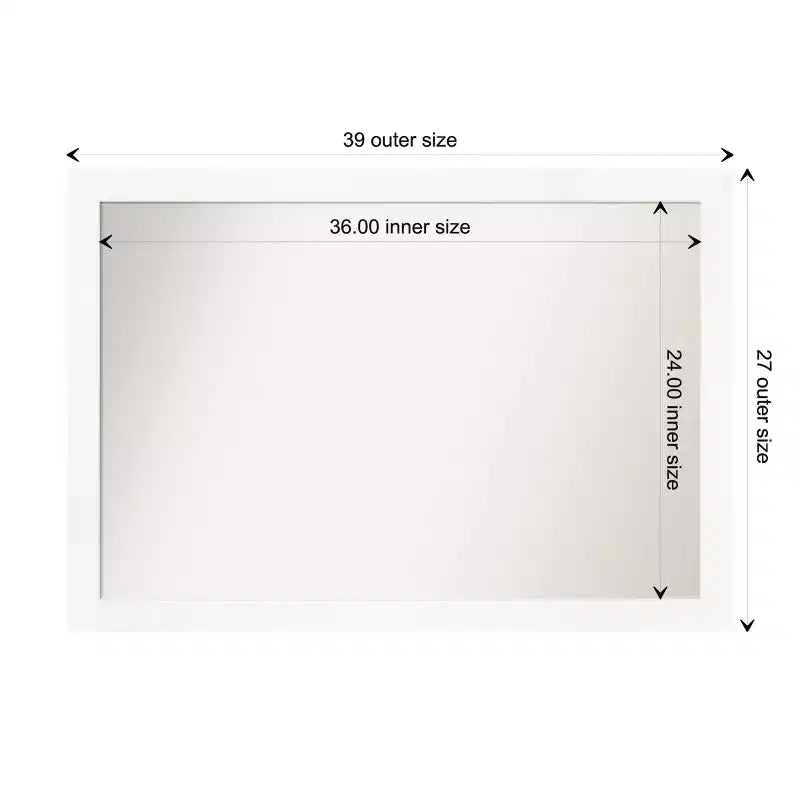 Miroir mural étroit blanc de 39 po x 27 po sans biseau pour armoire - Amanti Art : style moderne, cadre en polystyrène, quincaillerie de montage incluse