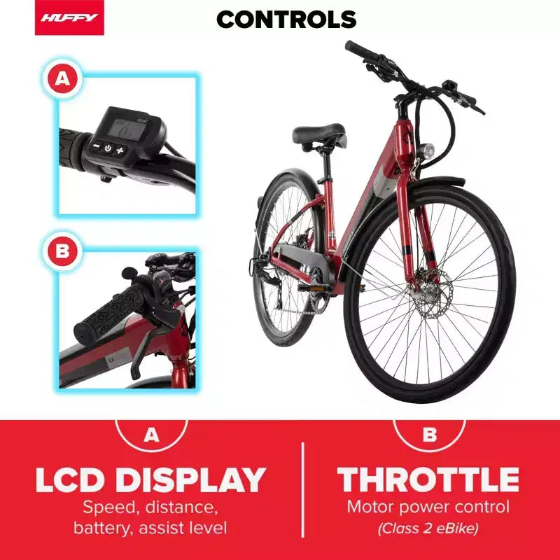 Huffy Lyndon Step-Through Electric Bike - 27.5" Wheels - 20 MPH - 36V - Red