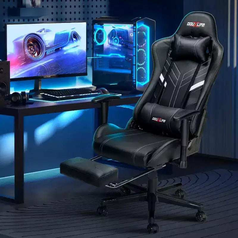 Chaise de jeu ergonomique Douxlife Modern avec massage 7 points, repose-pieds et accoudoirs réglables Noir