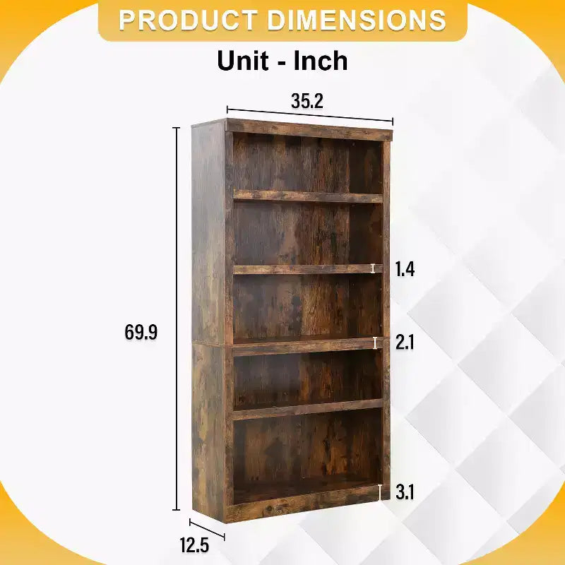 Meuble bibliothèque à 5 étagères en bois BestMassage et accès facile pour salon, chambre, bureau, marron