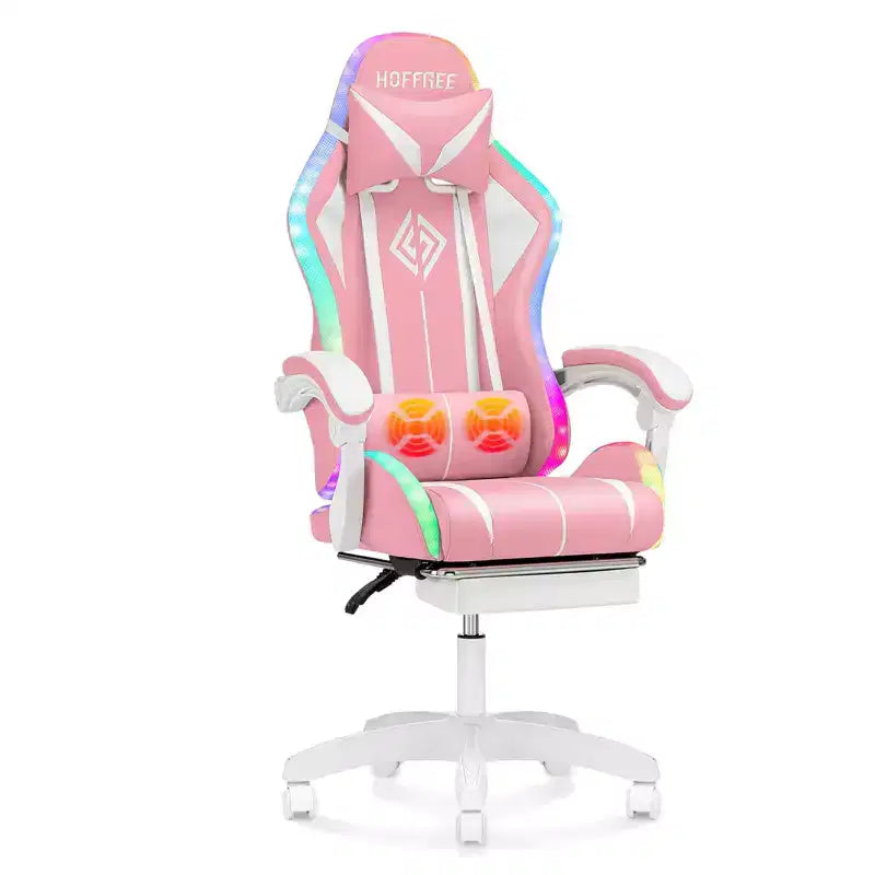 Fauteuil de Gamer Ergonomique de Bureau Hoffree Comfort Massage avec Repose-pieds et Lumière RGB