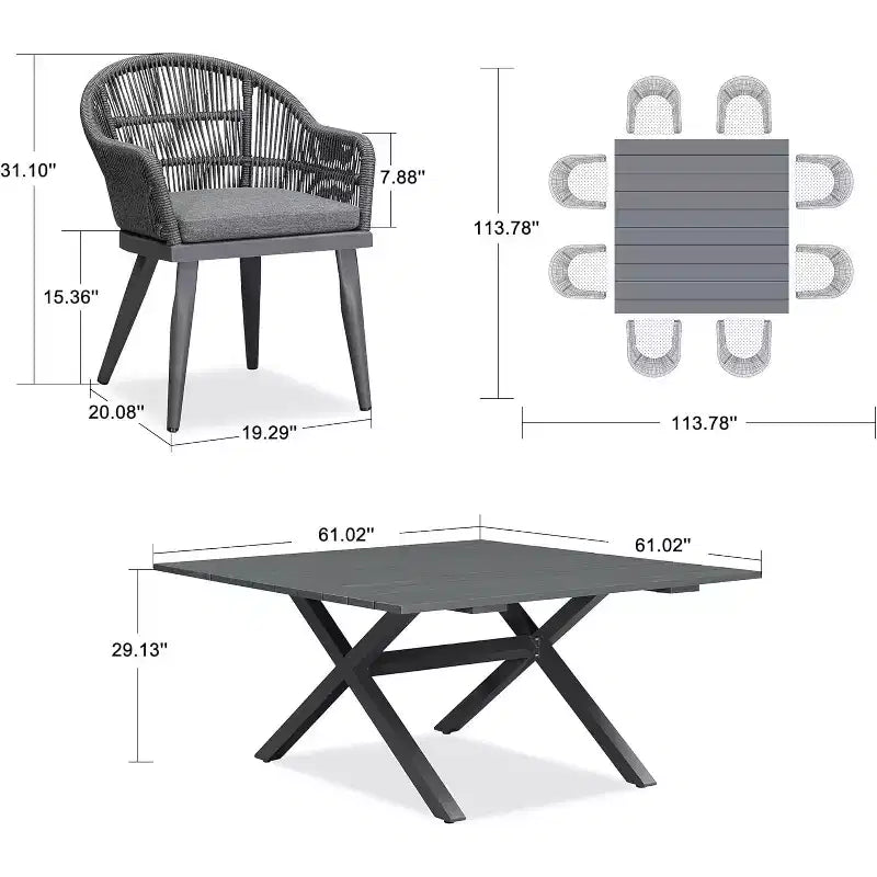 PURPLE LEAF Patio Dining Set with Outdoor Aluminium Dining Table and Woven Rattan Chairs Modern Furniture Set for Garden Yard Indoor Decor