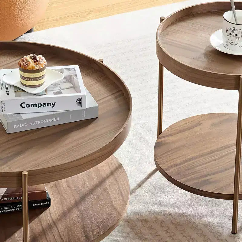 Okak 2 tier Round Nesting Coffee Table Set of 2, Modern End Side Tables for Living Room/Office, Space-Saving Balcony Yard