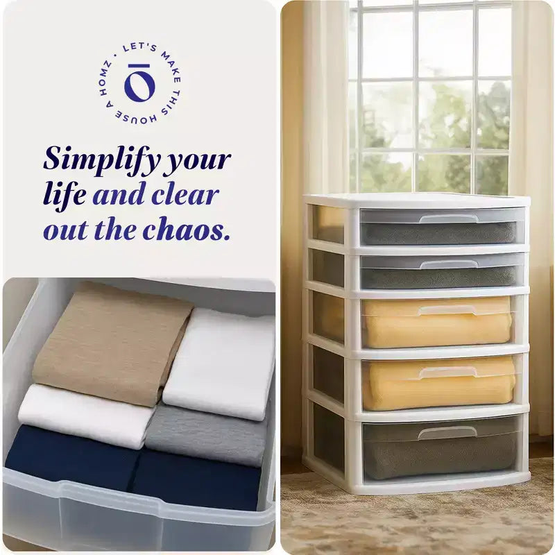 Tour de rangement et d'organisation Homz extra large en plastique avec 5 tiroirs transparents pour la maison, le bureau, la salle de classe, les loisirs créatifs, les fournitures artistiques, les vêtements, cadre blanc