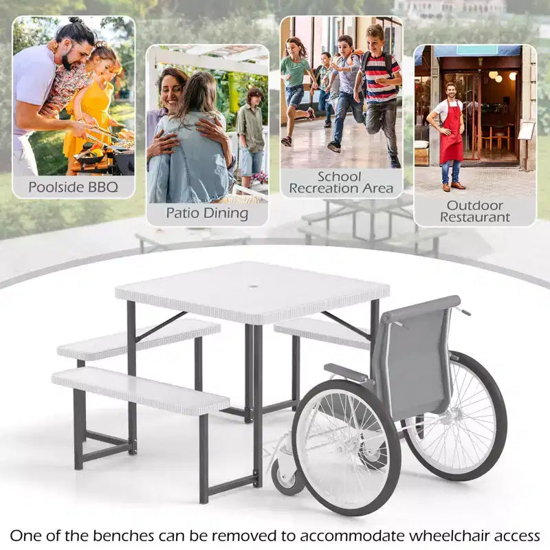 Costway Picnic Table Bench Set for 4-8 People with Umbrella Hole All-Weather HDPE Tabletop Black/Gray/Green/White