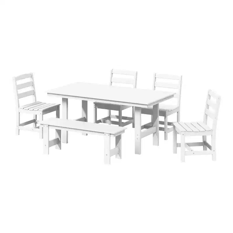 WestinTrends Ashore 6-Piece Outdoor HDPE Rectangular Patio Dining Table Set with Bench