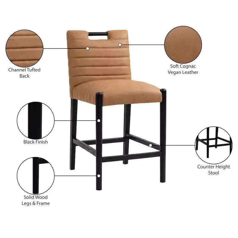 Meridian Furniture, Tabouret de comptoir Aimee en cuir végétalien couleur Cognac