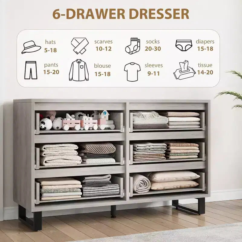 Commode à 6 tiroirs Acekool - Rangement polyvalent pour toutes les pièces