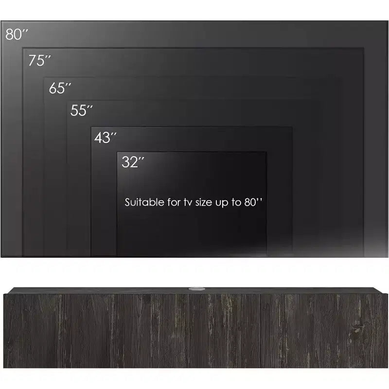 Meuble TV mural flottant moderne HomeStock pour grands téléviseurs de 65 à 80 pouces, noir