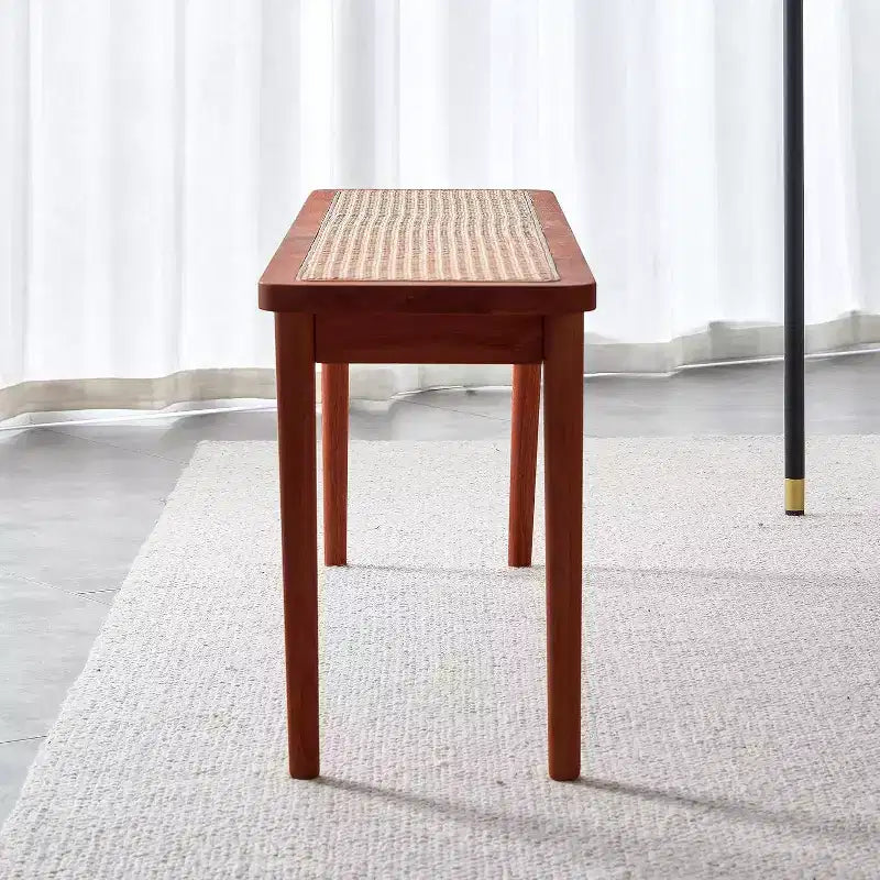 Acekool 47 Pure Wood Entryway Bench with Rattan Surface, Rounded Corners, Sturdy Frame for Living Room, Bedroom, Hallway, Walnut Finish