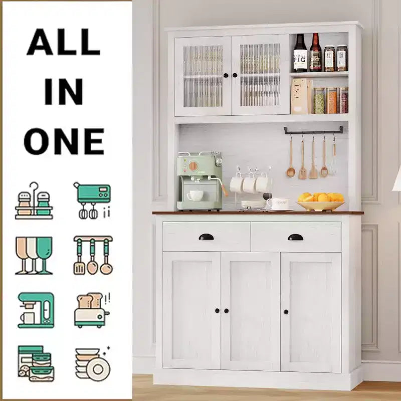 Pantry with Drawers and Adjustable Shelves, 71Tall Freestanding Kitchen Pantry Cabinet with Microwave Stand, Hutch Cabinet
