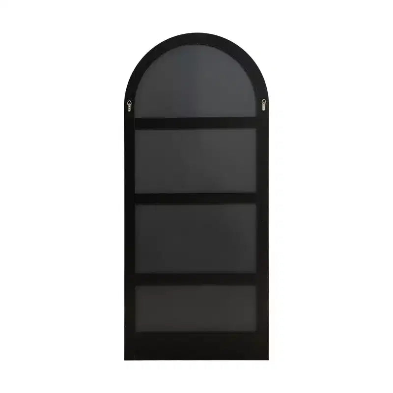 PexFix 31 in. W x 71 in. H Full-Length Arched Wood Frame Wall Mirror with Striped Wooden Base in Black