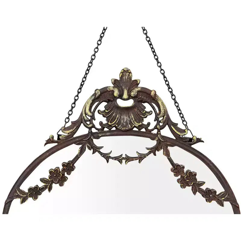 Storied Home Pewter Framed Wall Mirror with Decorative Chain and Antique Finish, Bronze