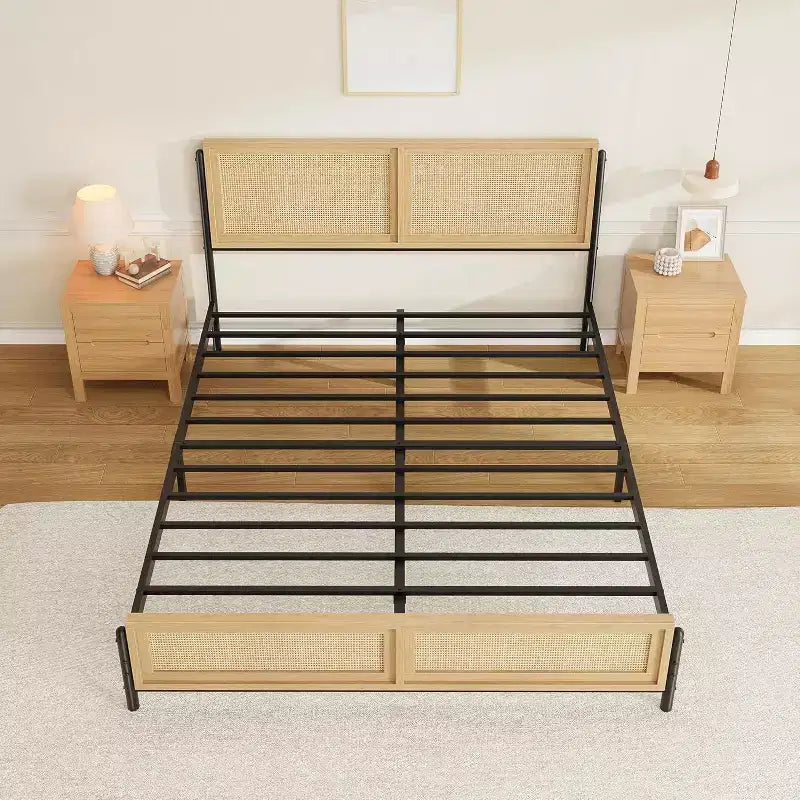 Acekool Rattan Bed Frame - Boho Full Size with Storage