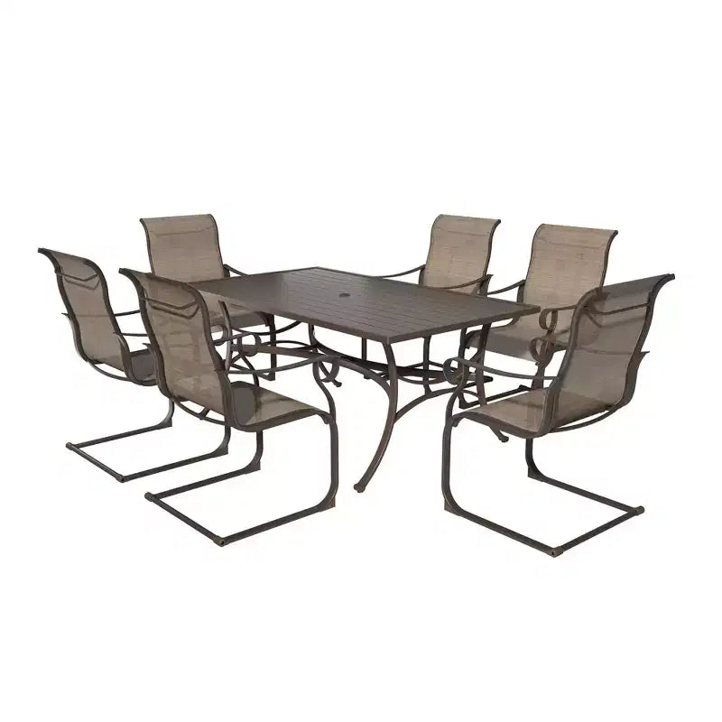 Mondawe 7-Piece Outdoor Steel Textiliene Dining Set With 6 Chairs & 1 Umbrella Hole Table