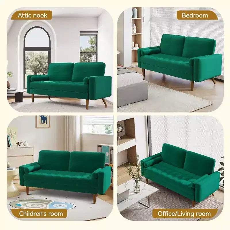 Canapé 2 places Dyonery, canapé en velours de 140 cm avec coussin et oreiller en velours, canapé moderne du milieu du siècle, convient pour le salon, l'appartement