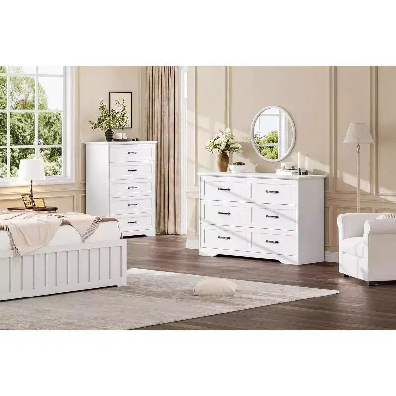 Commode à 5 ou 6 tiroirs pour chambre à coucher, commode de style rustique moderne en bois, meuble de rangement pour chambre, salon, chambre d'enfant.