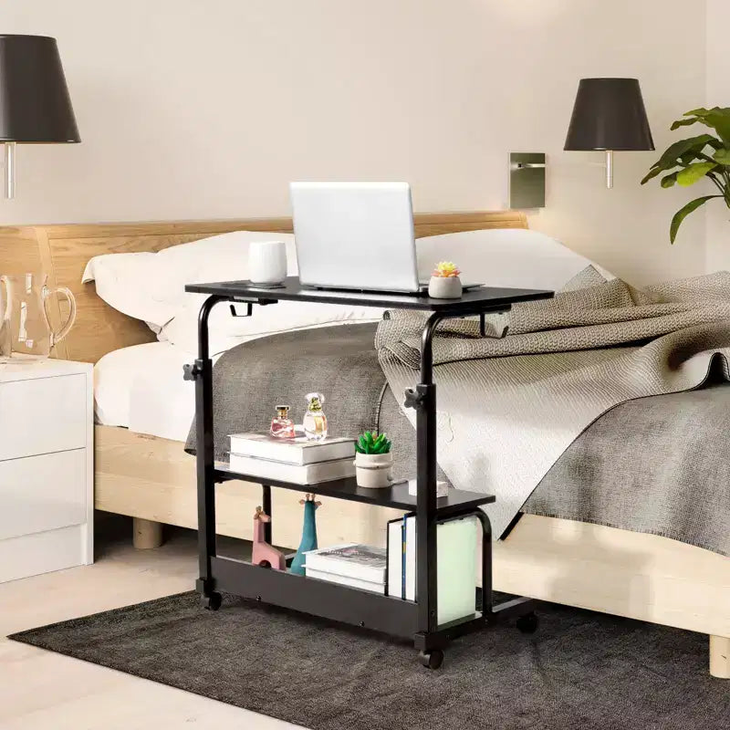 Karl Home Bureau d'ordinateur portable roulant et réglable en hauteur, table d'appoint avec station de charge et 2 ports USB