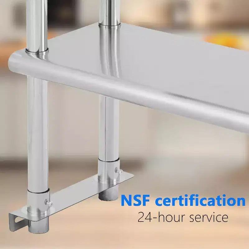 Double Overshelf of Stainless Steel, 12 x 60 Inches Height Adjustable Commercial Shelf Prep Work Table in Restaurant Kitchen Home