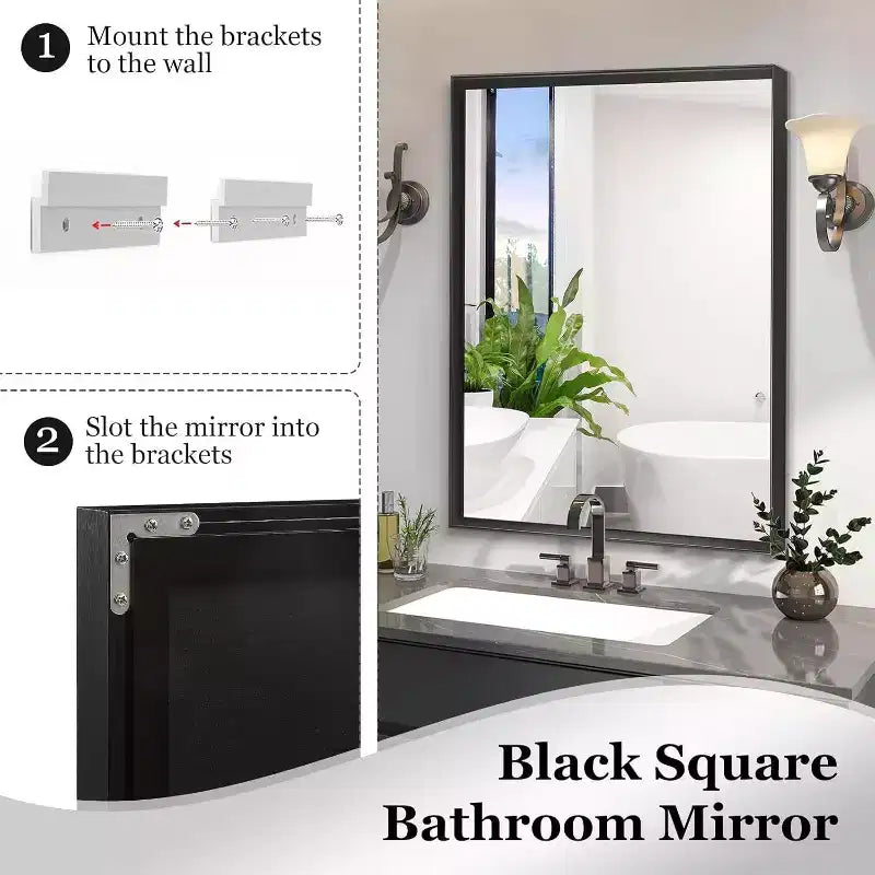 Acekool Miroir de salle de bain 40x30 pouces, miroir mural rectangulaire moderne avec cadre en métal, coins carrés, pour salon et entrées 40x30in