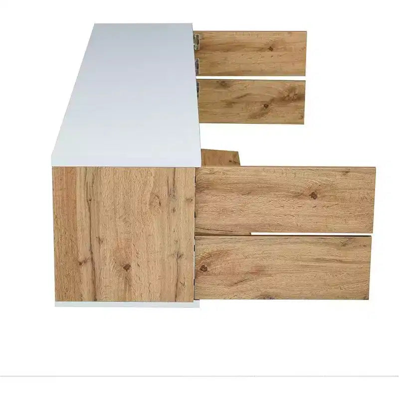 Meuble TV moderne pour téléviseurs jusqu'à 80'', console multimédia avec rangement multifonctionnel, centre de divertissement avec dispositif de porte à rebond, meuble TV