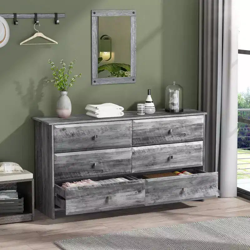 Karl Home 6-Drawer Grey MDF (Medium-Density Fiberboard) 53.94in. W Chest of Drawer