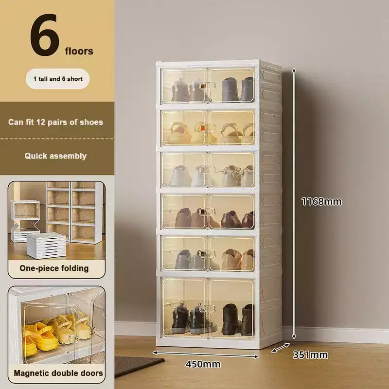 Boîte de rangement pliable GustoWave pour chaussures, armoires à chaussures empilables en plastique avec portes magnétiques, étagère à chaussures pour le salon