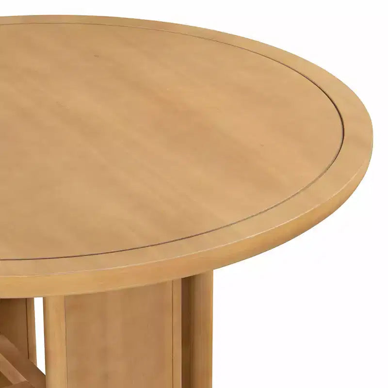 GDFStudio Katte 5 Piece Dining Table Set with Round Solid Wood Dining Table and Upholstered Chairs