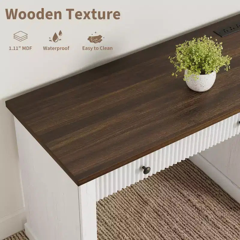 GustoWave Fluted Home Office Desk Storage, 54 Modern Executive Desk, Wooden Computer Writing Desk with File Cabinet & Drawers