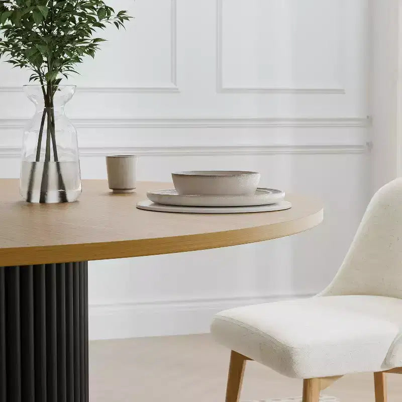 PexFix Table de salle à manger ronde 52 en bois massif, table de cuisine pour 4-6 personnes avec plateau et pieds cylindriques concaves pour salon/salle à manger/bureau, naturel