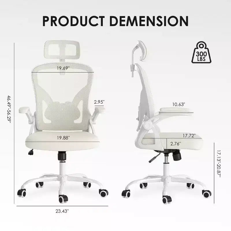 Okak Desk Chair with Wheels, Office Chair with Flip-Up Arms, Adjustable Headrest&Lumbar Support for Office, Study, Reading Room