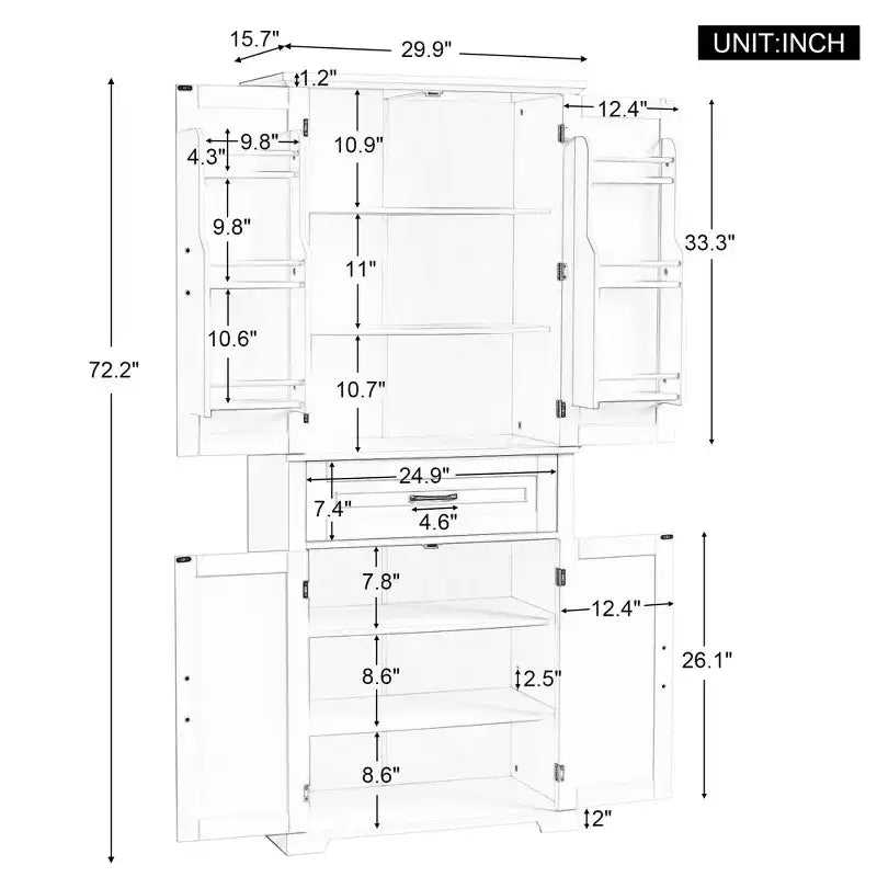 Okak Storage Cabinet, Tall Cabinet with 4 Doors,1 Drawer and Adjustable Shelf, Cabinet for Lving Room, Office
