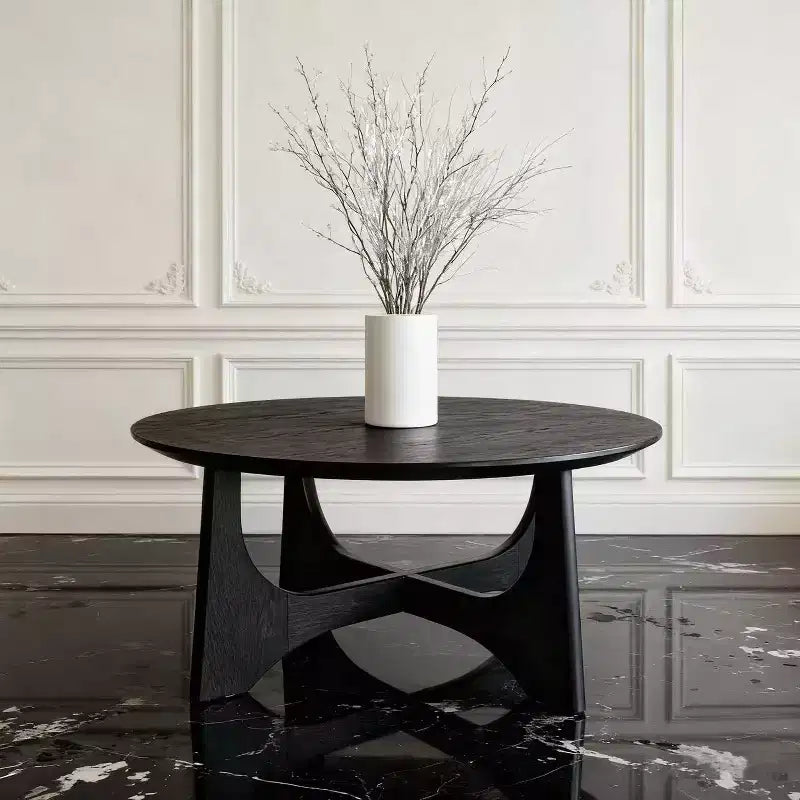 Table basse ronde Homy Casa avec base sculpturale pour salon ou lounge, Noir