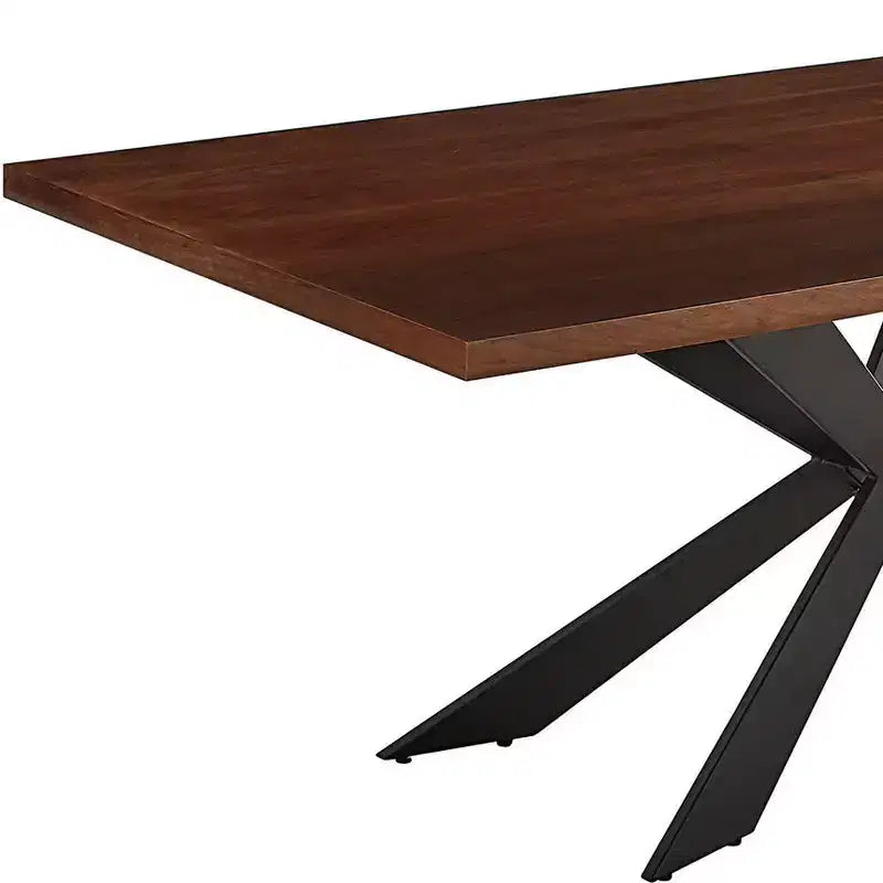 Table à manger HomeRoots 81 avec piètement croisé en bois brun et noir et métal