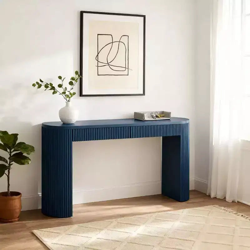 Homy Casa Table Console Moderne Nervurée avec 2 Tiroirs Table d'Entrée ou Coiffeuse Élégante