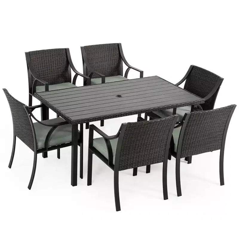 HAPPATIO 7 Piece Patio Dining Set,Outdoor Patio Dining Set.Wicker Rattan Patio Dining Furniture. Dining Furniture Set. Outdoor Dining Set for 6.