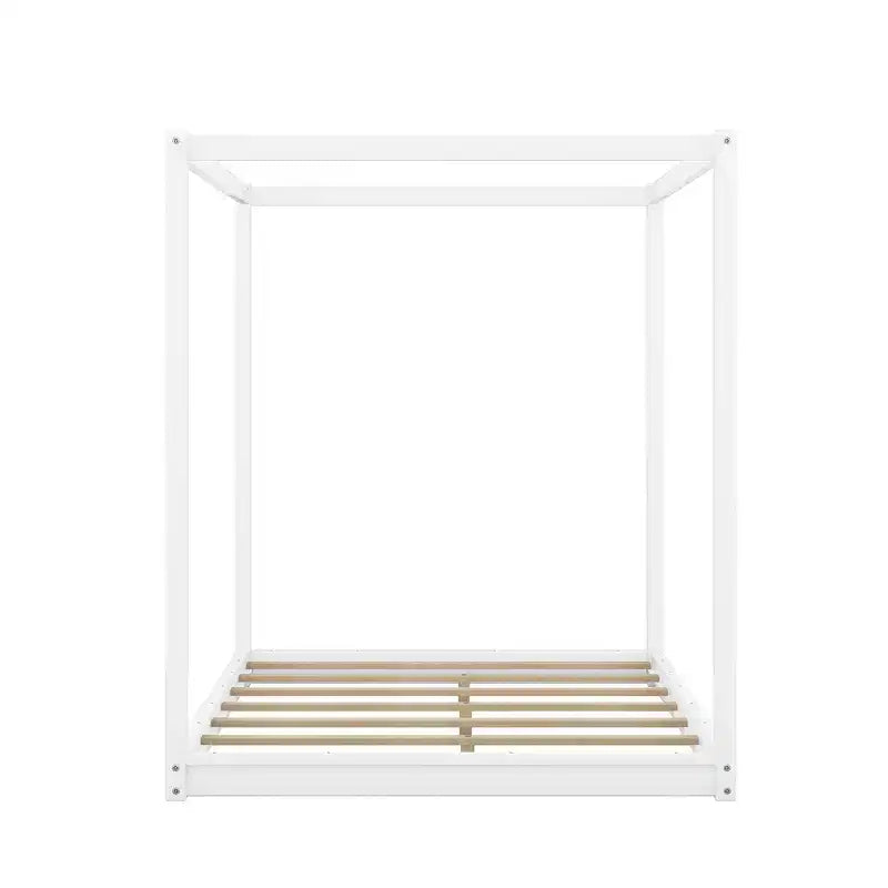 Canopy Bed Wood 4 Poster Panel Beds, Floor Bed Frame with Solid Wood Slat Support