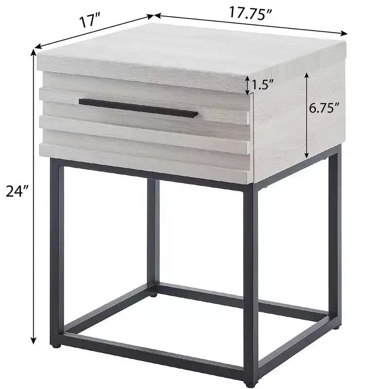 Table d'appoint rustique Okak avec tiroir de rangement et pieds en métal, table de chevet avec plateau épais, table d'appoint pour canapé, salon, chambre à coucher