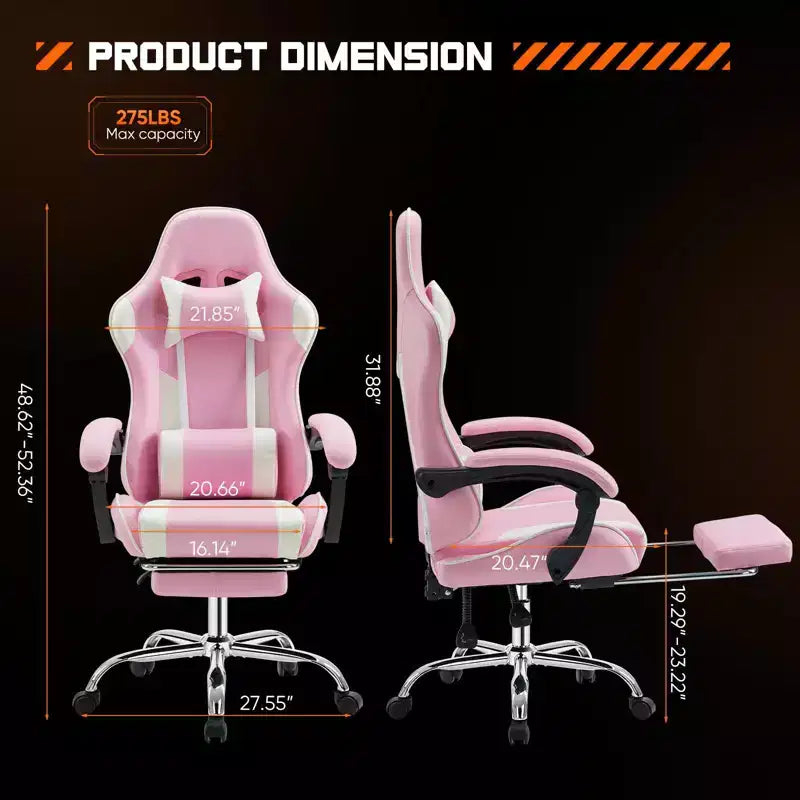 Okak Ergonomic Gaming Chair with Footrest and Lumbar Support, Computer Chair with Headrest and Armrest, Rolling Chair for Study, Office