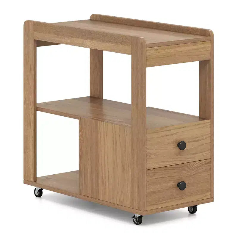 Costway Lot de 2 tables d'appoint étroites modernes à 2 tiroirs avec étagères ouvertes