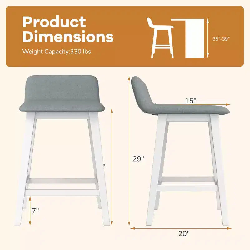 Tabourets de bar rembourrés Costway (lot de 2) avec dossier bas, repose-pieds et pieds en bois pour îlot de cuisine