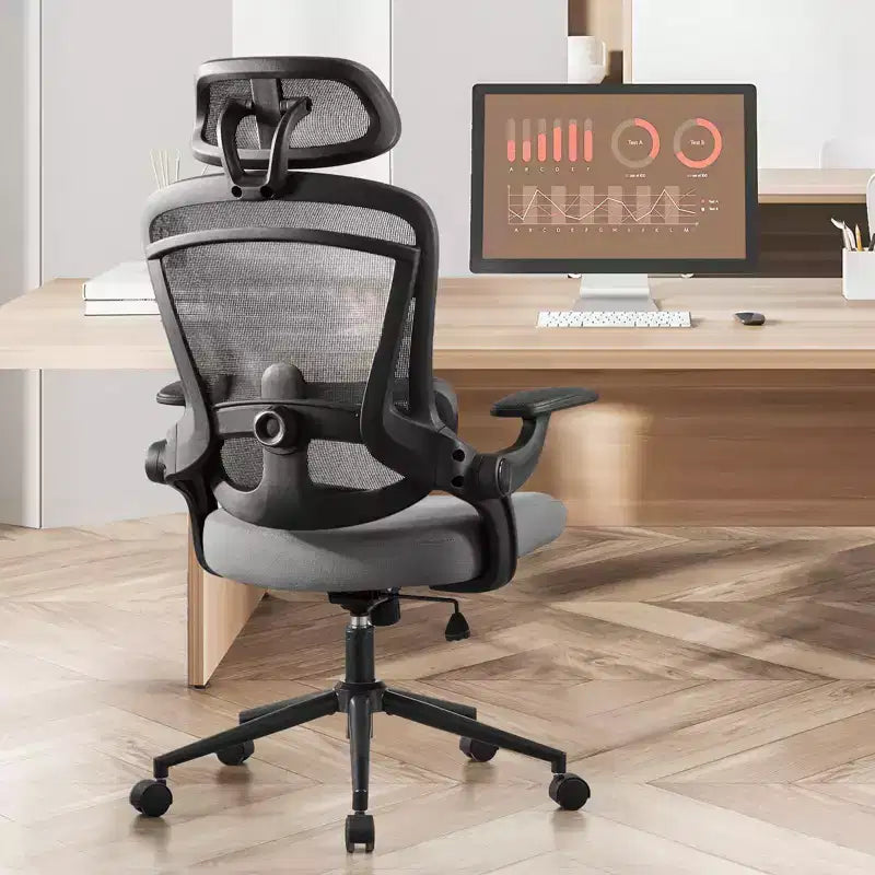 TUYOHW Mesh Criss Cross Chair on Wheels,Office Chair with Adjustable Lumbar Support and Headrest,Gaming Chair with Soft Flip Up Arms for Office