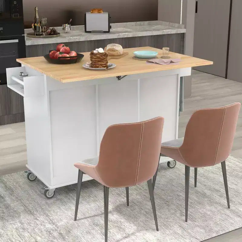 Kitchen Cart with Wood Top and Drop Leaf Breakfast Bar, Rolling Mobile Kitchen Island with Storage and Towel Rack