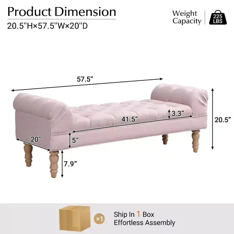 Okak Modern Diamond Button-Tufted Ottoman Bench with Rolled Arms,Upholstered Ottoman Stool for Bedroom,Entryway