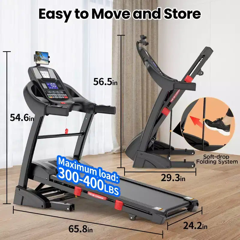 5HP Folding Treadmill w/ 20% Auto Incline for Home w/ 400LB Capacity, Walking Jogging Treadmill w/ Smart APP Control, 71 Programs, 12MPH Treadmill